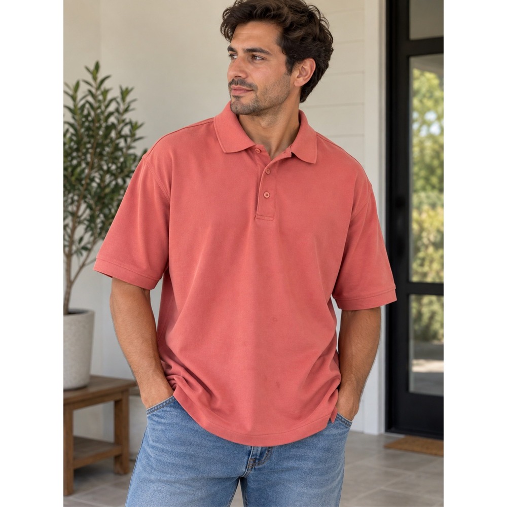 Nordstrom Men's XL Polo Shirt Orange Solid Cotton Short Sleeve Smartcare Classic